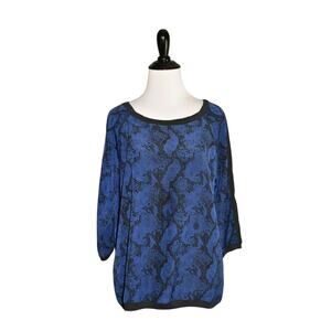 HARVÉ BENARD NEW‎ $80 Blue Python Print Back Zip Blouse Medium